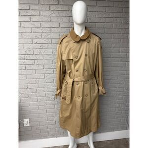 Mark Shale Vtg Men Tan Double Breasted Trench Coat Size 44Long